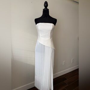 Sold Out Commense Strapless White Asymmetric Pleated Gown